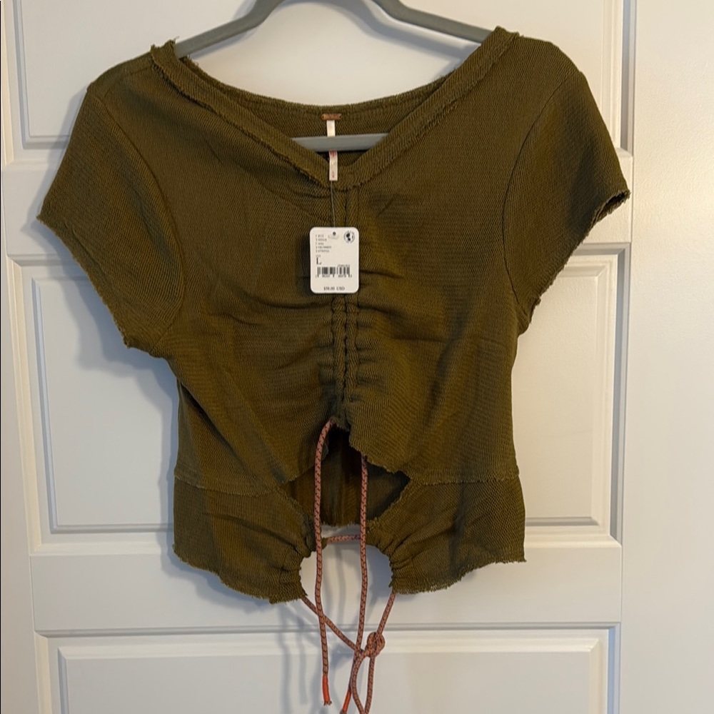 Free People Green Ruched Crop Blouse